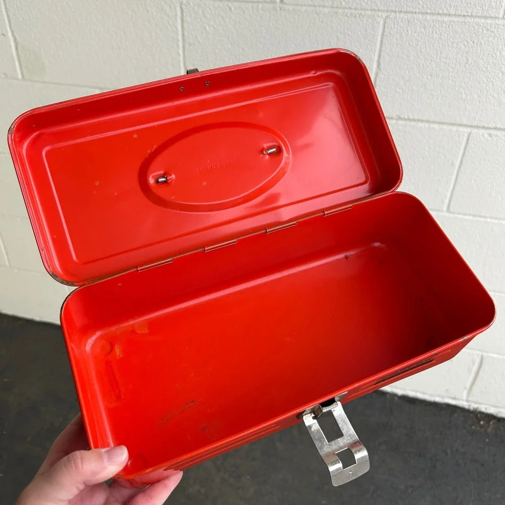 Vintage Bright Orange Union Steel Utility Box Tool Box Metal Tackle Box
